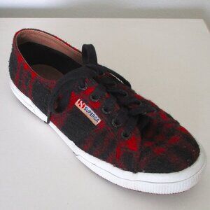 Superga Womens Red & Black Textile Plaid Fashion Sneaker - Size 7.5M or 38 EUR